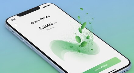 A modern smartphone displays a financial app interface with green points and