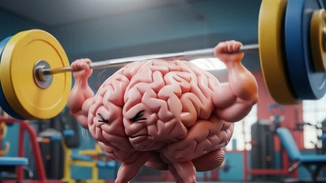 Brain lifting barbell in gym workout