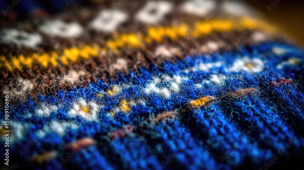 Poster close-up view of a knitted fabric with intricate patterns.