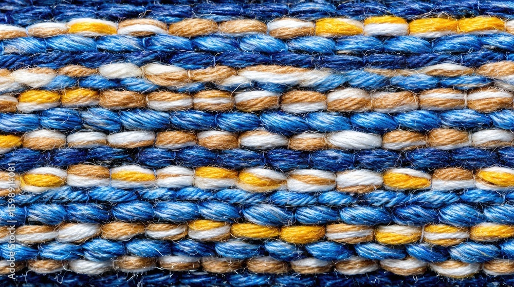 Poster close-up view of a textured fabric with interwoven threads.