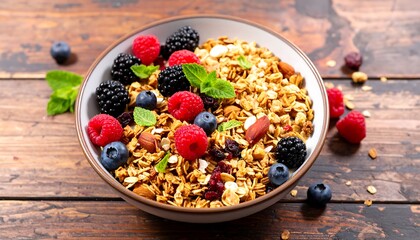 Bowl of granola with berries and nuts