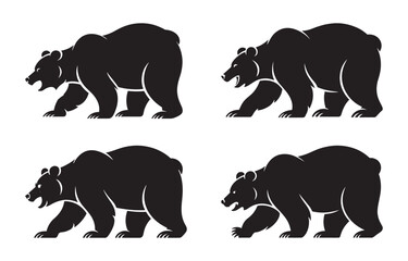 Naklejka premium Black bear silhouettes in different poses representing strength and wildlife concepts on white background
