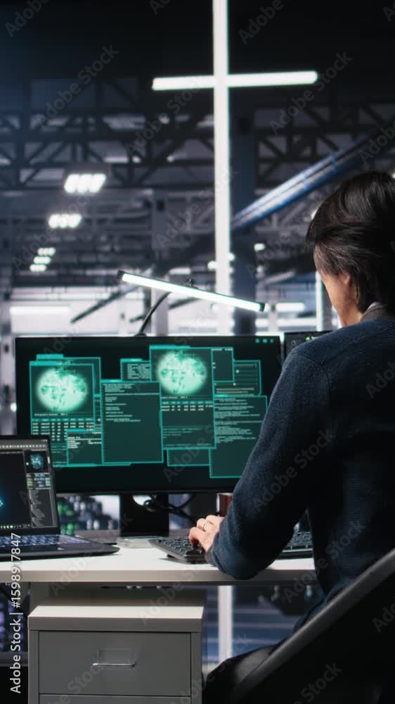Poster vertical video server hub engineers alarmed by cyberattack accessing confidential data, working to s