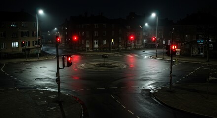 Empty intersection at night