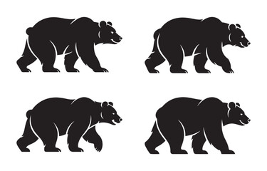 Naklejka premium Stylized silhouette set of four grizzly bears walking in profile on white background