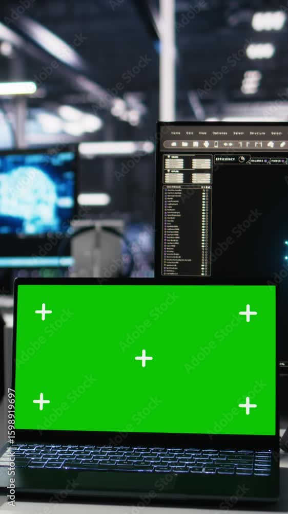 Aufkleber vertical video engineer in data center coding with generative ai assistance on chroma key laptop. co