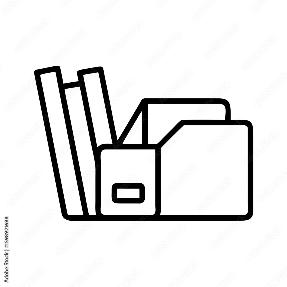 Fototapete outline drawing of a file cabinet with folders sticking out on a white background design element