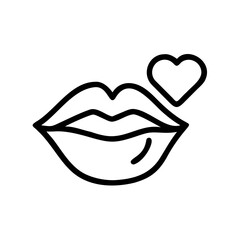 Outline drawing of a pair of lips with a heart shape floating nearby in a simple graphic style