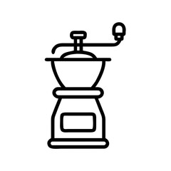 A simplistic graphic of a manual grinder with a handle and a container for grinding material