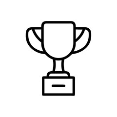 Simple outline drawing of a trophy with handles and a rectangular base design is displayed here