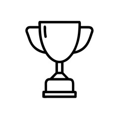 Simple outline graphic of a trophy with handles and a base on a white background image for awards and wins