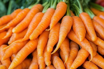 A Fresh Bounty of Vibrant Orange Carrots Gathered Together, Showcasing Their Crisp Texture and Natural Sweetness in a Market Display
