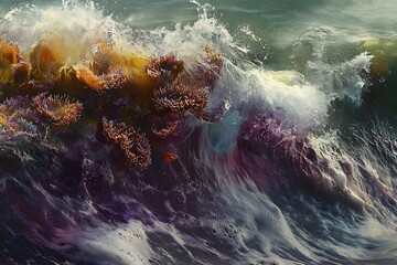 Ocean Waves Collide with River Waters, Nature's Dance, Coastal Area, Photography, Serene Environment, Close-Up Viewpoint