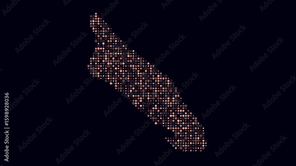 Poster aruba dotted animation. shape of the country build of pulsating colored dots. small size circle bloc