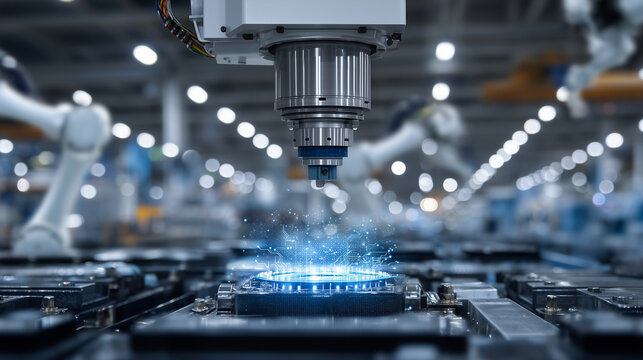 A realistic Industry 4.0 manufacturing scenario #30 featuring IoT-connected devices, smart machines, and advanced communication technologies (like 5G/6G) enabling intelligent autom