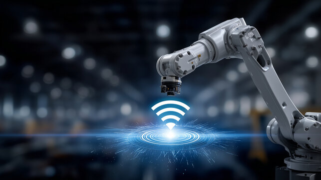 A realistic Industry 4.0 manufacturing scenario #30 featuring IoT-connected devices, smart machines, and advanced communication technologies (like 5G/6G) enabling intelligent autom