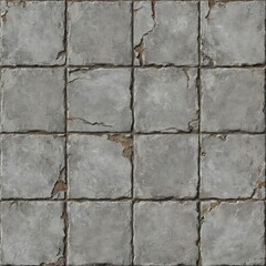 Obraz premium Rustic gray textured square tiles create vintage, industrial look. Imperfect, cracked cement surface with rough, aged appearance suits modern or aged home decor, kitchens, bathrooms, or backsplashes.
