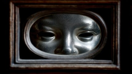 Silver mask in dark frame