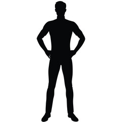 Fototapeta premium Full Body Silhouette of Man Standing with Hands on Hips, Stylish Look