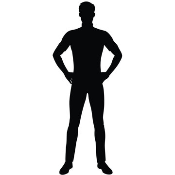 recommend clip art: Full Body Silhouette of Man Standing with Hands on Hips, Stylish Look