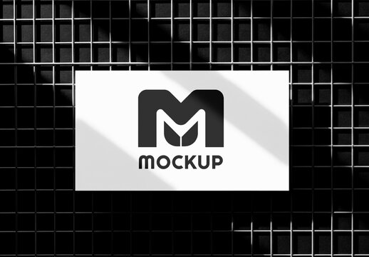 Business Card Mockup with Bold Shadows on Metal Grid