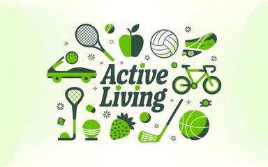 Active living collage of sports and healthy lifestyle icons