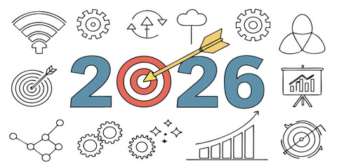 Fototapeta premium Achieve business goals and success by year 2026 with strategy planning and target marketing analysis now