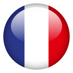 Naklejka na ściany i meble Flag of France in glossy button form on white background. . National flag of France with accurate size and colors. Circle Button Icon Flag. Vector Illustration.