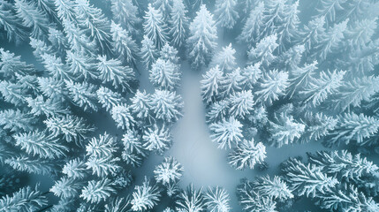 Frosty Winter Forest Aerial