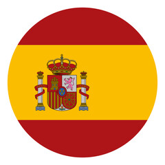 Obraz premium Spain flag button on white background with the coat of arms. Vector Illustration.