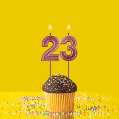 Birthday on a yellow background - Number 23 candle