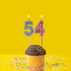 Number 54 candle - Birthday candle with chocolate cupcake