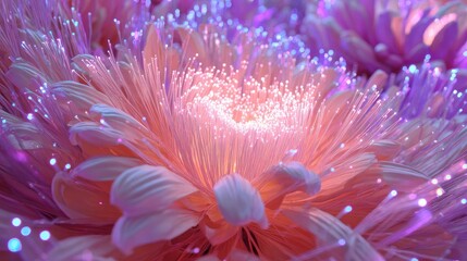 Obraz premium Close-up view of a flower composed of glowing fiber optic strands.