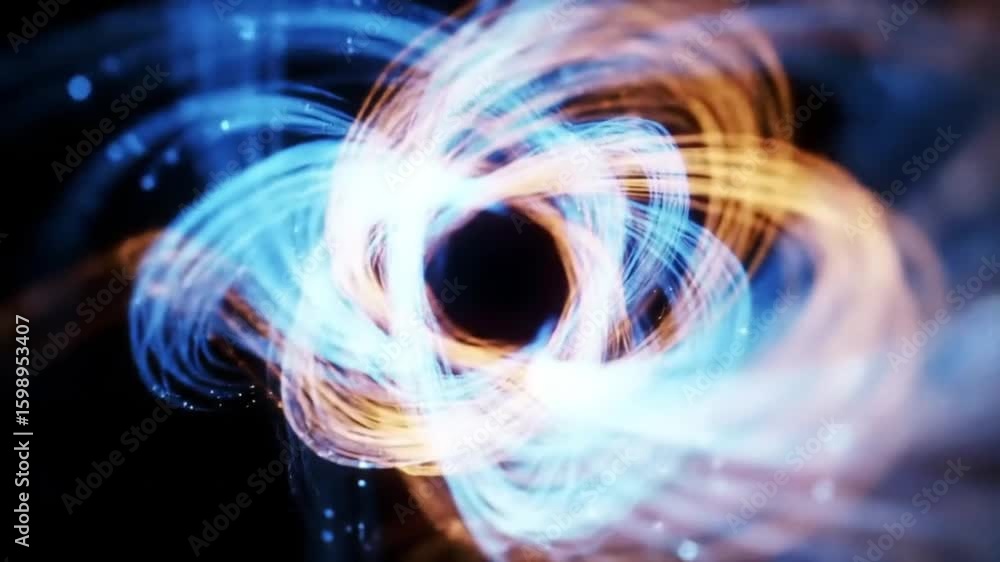 Poster looped 3d neon light shape rotating smoothly like futuristic ai core or reactor