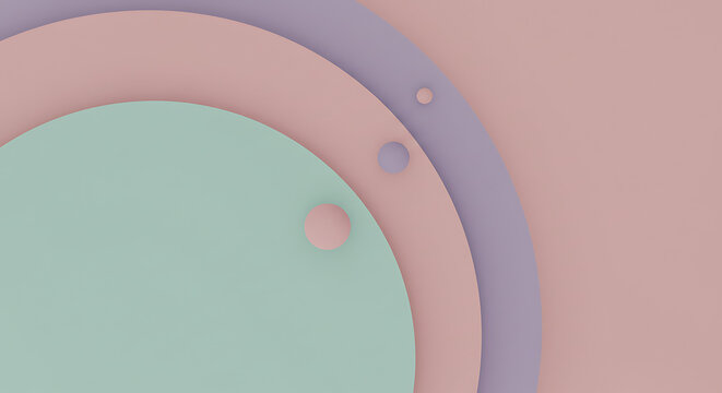 Minimalist geometric shapes in muted pastel colors, overlapping circles and triangles