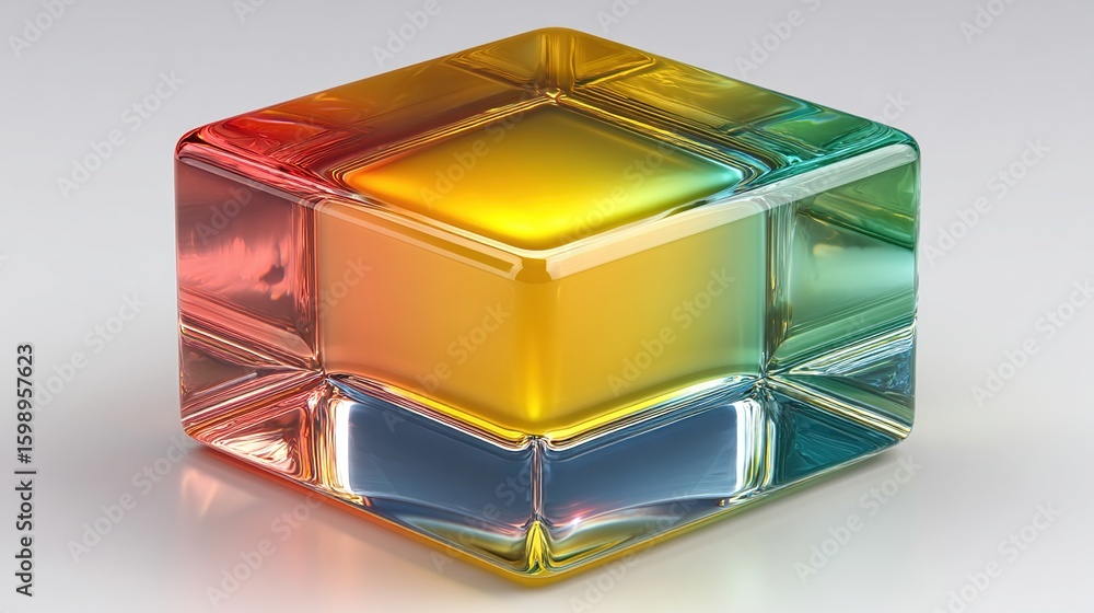 Aufkleber shimmering cube with refracted, rainbow-like colors and embedded square