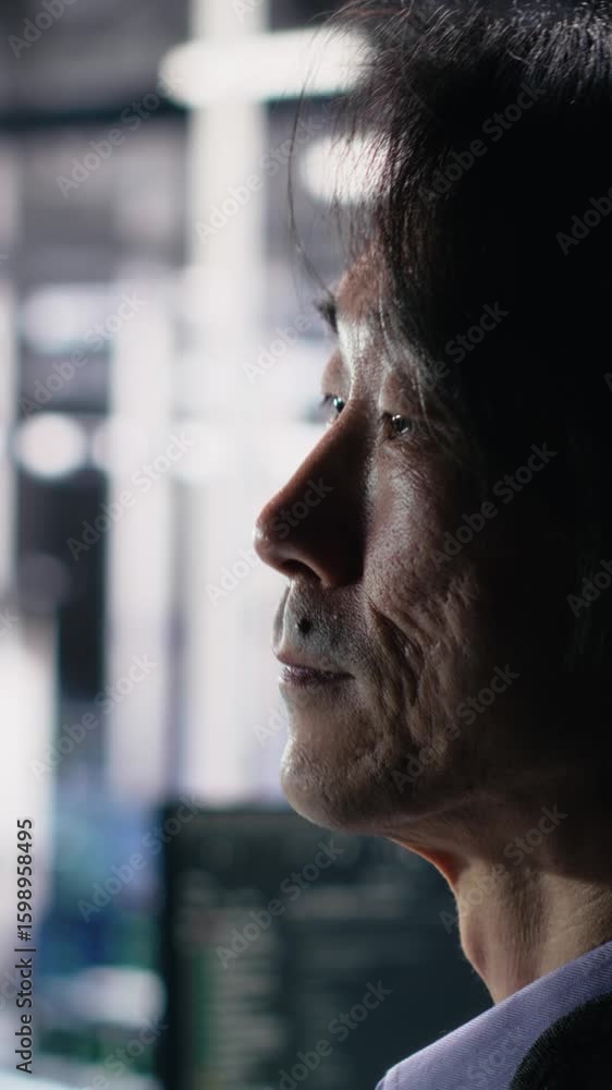 Poster vertical video software developer in data center coding with generative ai assistance. it specialist