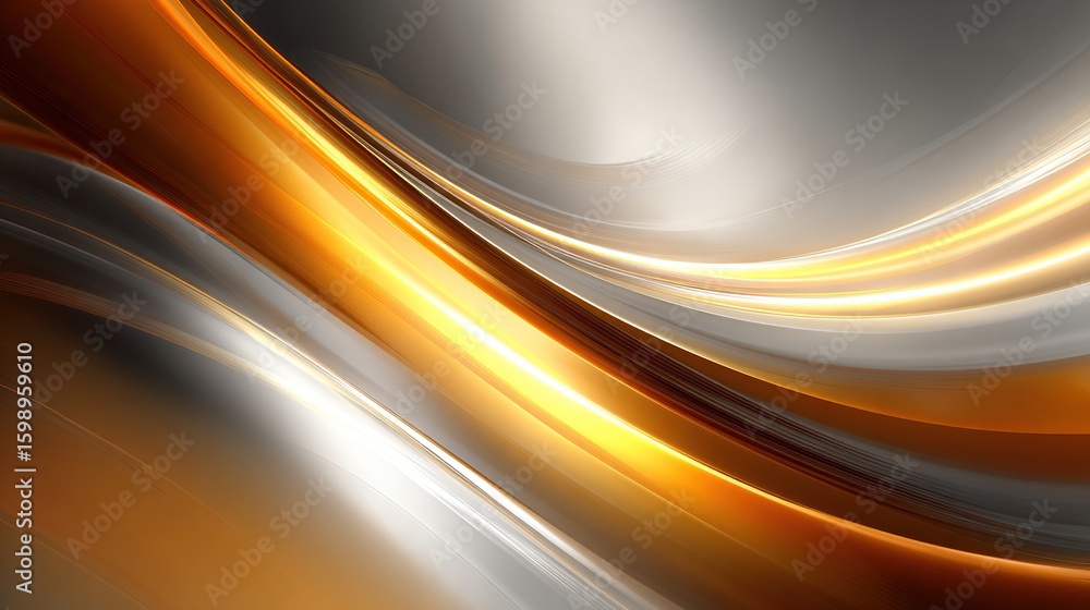 Aufkleber abstract artwork featuring dynamic, flowing metallic gold and silver streaks on a dark gray backgrou