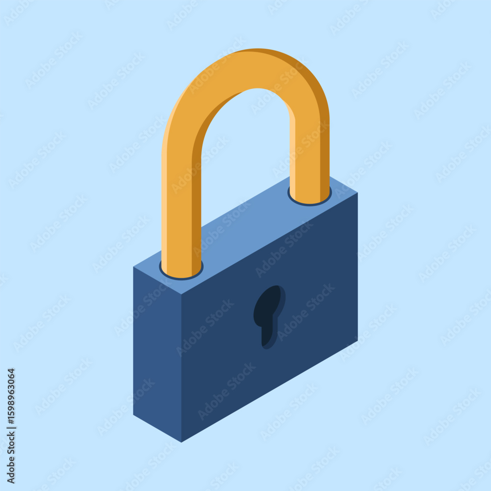 Poster isometric lock. 3d isometric lock. data access and data security. cyber security. isometric technolo