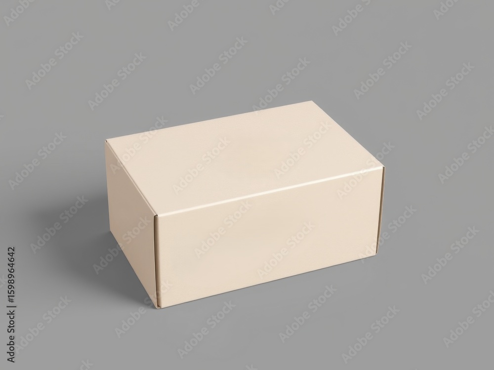 Poster a simple beige cardboard box sits on a gray surface casting a soft shadow in a studio setting