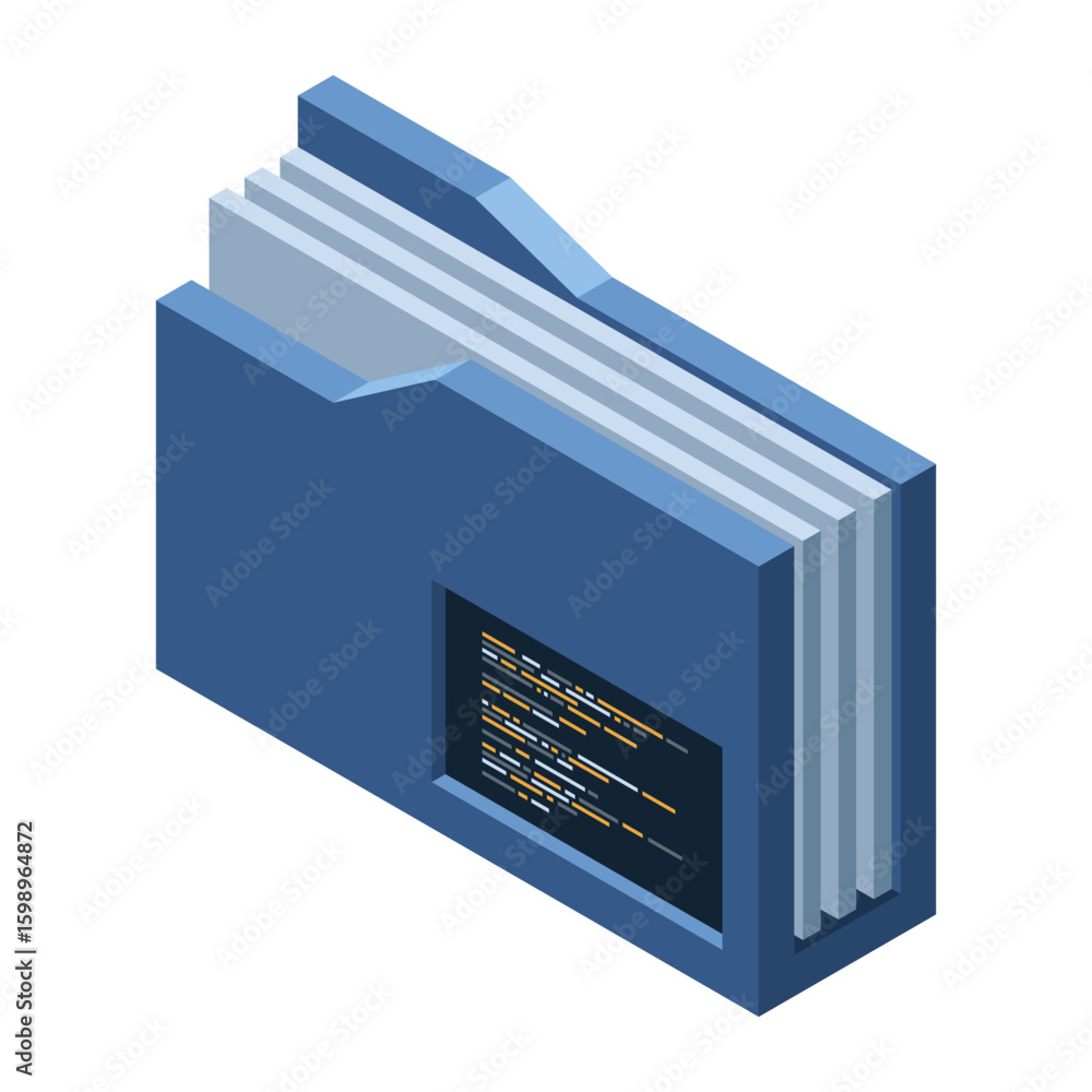 Fototapete Isometric folder. Network folder. Shared folder. Cloud data storage. Database folder server technology. Isometric technology