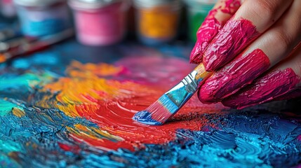 Vibrant Acrylic Painting in Progress: A Close-Up of Artistic Expression