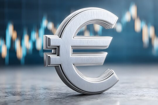 Metallic euro symbol stands out against a financial market background.