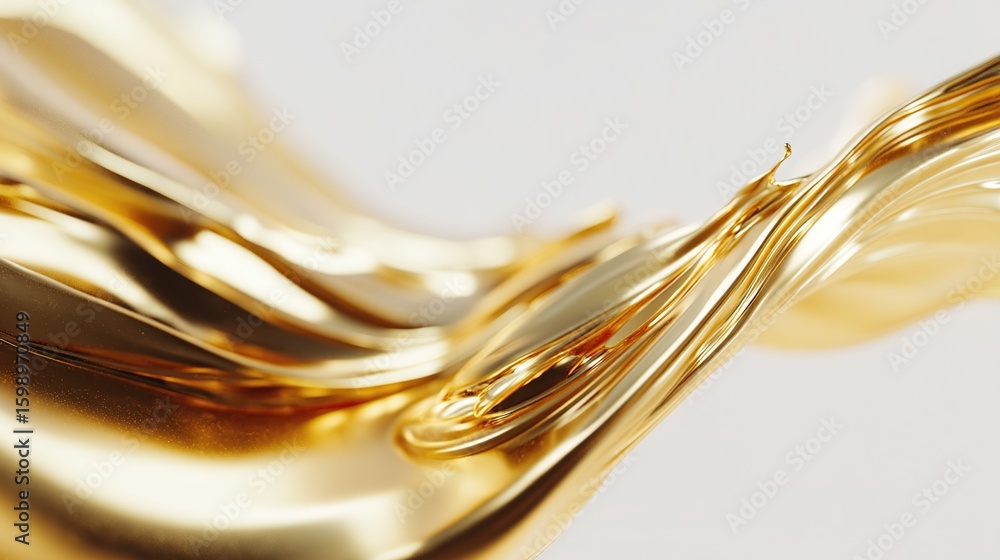 Aufkleber metallic golden fluid twists against a soft white backdrop, creating dynamic forms