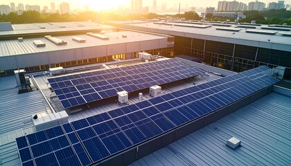 Solar Panels on City Rooftop.