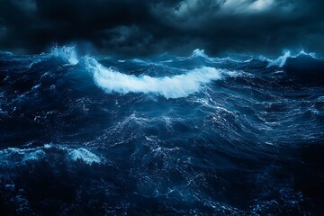 Stormy Ocean Waves Crashing Under Dark Sky
