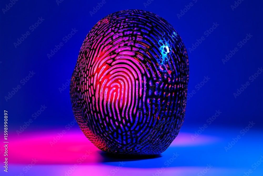 Poster glowing fingerprint authentication technology concept with biometric security and identification