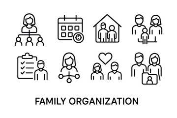 Family organization icons: planning, structure, and connection concepts