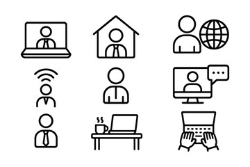 Simple line icons of remote work and communication tools