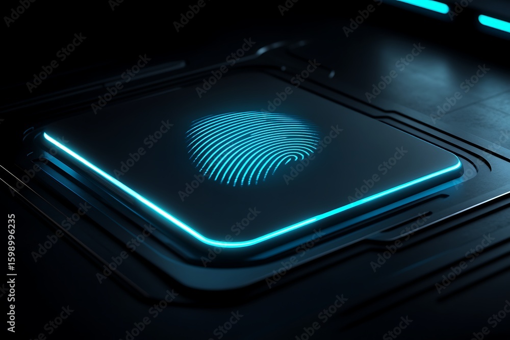 Poster secure access fingerprint scan on futuristic technology device for cybersecurity concept
